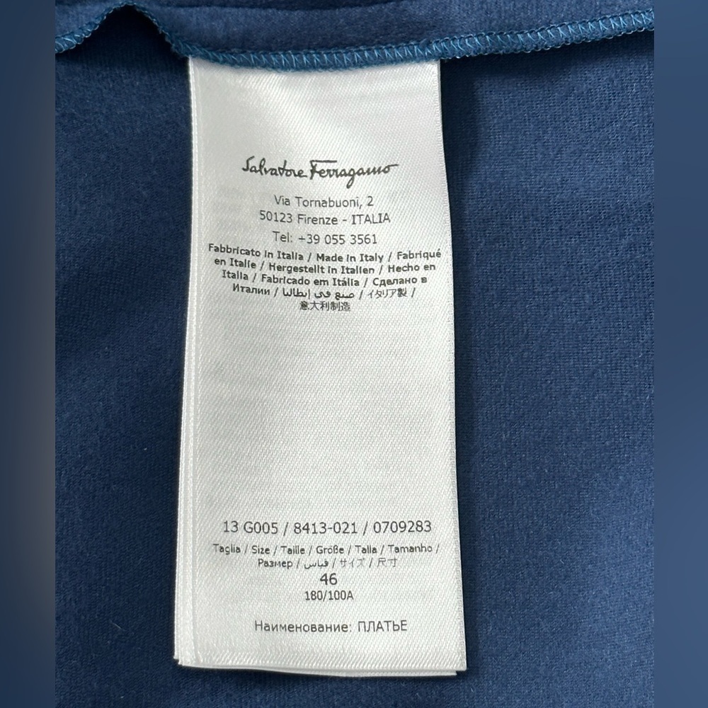 FERRAGAMO Cashmere Wool Asymmetric Fringed Midi Dress  Navy Blue NWT - Picture 6 of 11